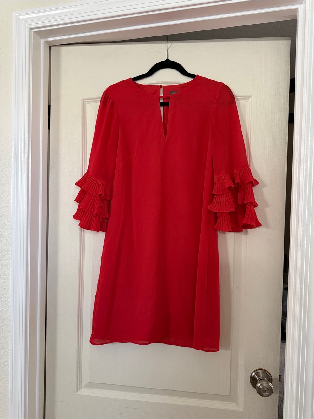Vince Camuto coral Mini Dress with Tiered Ruffle Sleeves